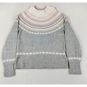 Cupcake‎ Clothing Sweater Womens Medium Gray Fair Isle Mock Neck Wool Blend Warm